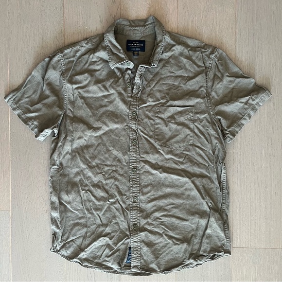 Lucky Brand Army Green Linen Blend Short Sleeve Button Down Shirt - Picture 1 of 7